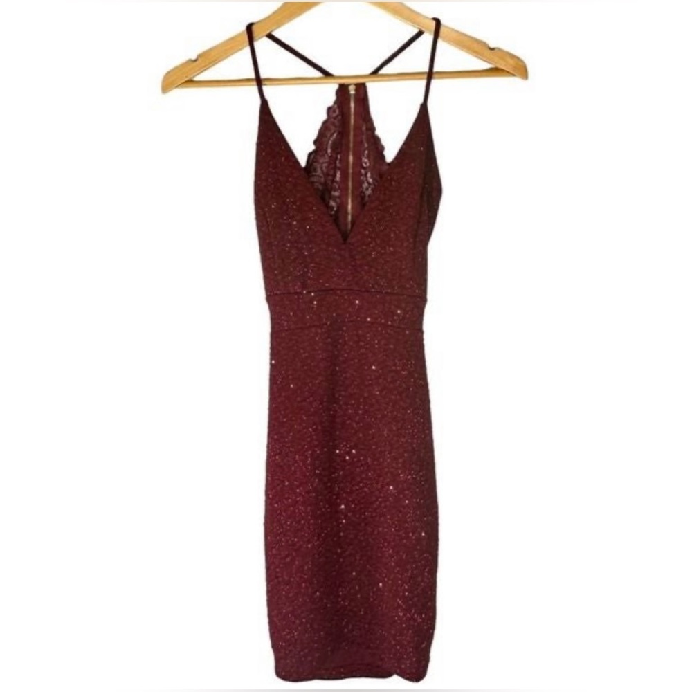 Windsor Junior’s Small Glittery Burgundy Lace Back Bodycon Dress…Sz: Small